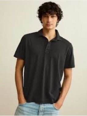 Robert Barakett Black Short-Sleeve Polo Shirt 100% Linen